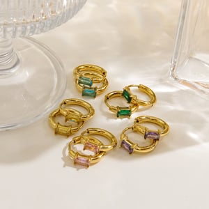 Simple Series Elegant Solid Color Stainless Steel Women's Hoop Earrings h5 Picture2