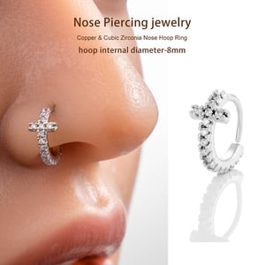 1 Piece Delicate Cross Copper Gold Color Zircon Women's Nose Stud h5 Picture7