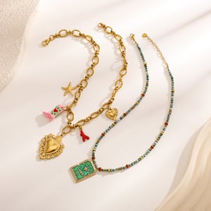 Heart Natural Stone Stainless Steel Gold Color Women's Pendant Necklaces h5 Picture4