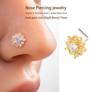 1 Piece Luxurious Flower Copper Gold Color Zircon Women's Nose Stud h5 Picture5