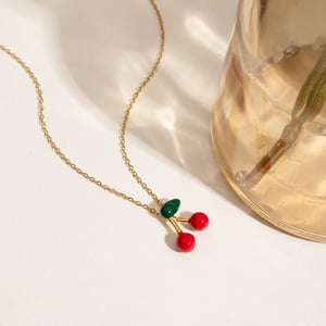 Cute Cherry Stainless Steel Gold Color Pendant Necklaces h5 Picture5