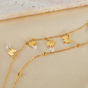 1 Stück Simple Series Einfache Fußkettchen mit Schleife und Knoten aus Edelstahl in Goldfarbe h5 Bild4