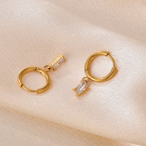 1 Paar einfache Serie täglich geometrische Edelstahl Gold Farbe Damen Tropfen Ohrringe h5 Bild6