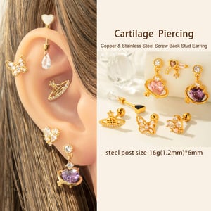 1 Stück Simple Series Simple Heart Kupfer Gold Farbe Zirkon Damen Piercings Ohrringe h5 Bild3