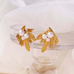 Feather Stainless Steel Gold Color Stud Earrings h5 Picture3