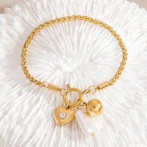 Basit Kalp Paslanmaz Çelik Altın Rengi Zirkon Kadın Charm Bilezikleri h5 Resim5
