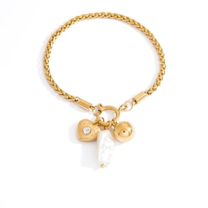 Basit Kalp Paslanmaz Çelik Altın Rengi Zirkon Kadın Charm Bilezikleri h5 Resim6