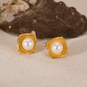 1 Paar Simple Series Tägliche geometrische Edelstahl Goldfarbene Damen-Ohrstecker h5 Bild5