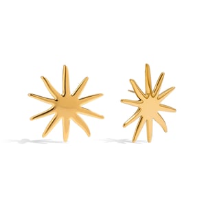 Simple Sun Stainless Steel Gold Color Stud Earrings h5