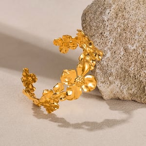 1 Stück Einfache Serie Elegante Blume Edelstahl Gold Farbe Damen Manschette Armbänder h5 Bild5