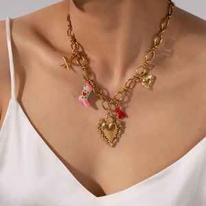 Heart Natural Stone Stainless Steel Gold Color Women's Pendant Necklaces h5 Picture6