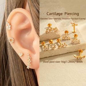 1 Piece Stainless Steel Gold Color  Zircon Piercings Earrings h5 Picture4