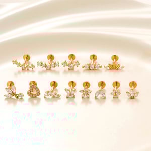 1 Piece Flower Stainless Steel Gold Color  Zircon Piercings Earrings h5 Picture4