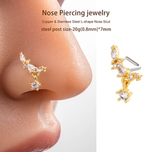 1 Piece Geometric Copper Gold Color Zircon Women's Nose Stud h5 Picture5