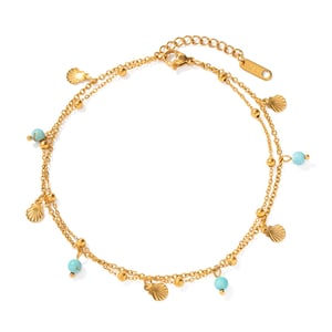 1 Pair Simple Series Bohemian Turtle Stainless Steel   Gold Color  Artificial Gemstone Anklets h5 Picture5