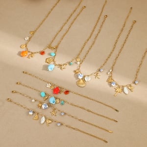 1 Pair Romantic Series Vacation Turtle Stainless Steel   Gold Color  Women's Charm Bracelets h5 Picture2
