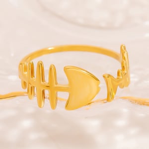 en fish bone stainless steel women's ring h5 Picture4