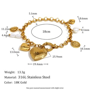 1 Stück Classic Series Daily Heart Edelstahl-Charm-Armbänder für Damen h5 Bild2