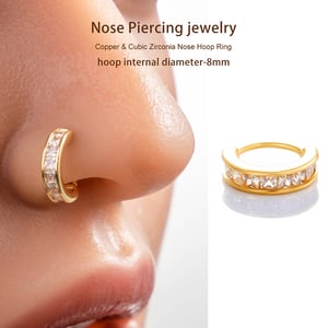 1 Piece Rectangular Copper Gold Color Zircon Women's Nose Stud h5 Picture5