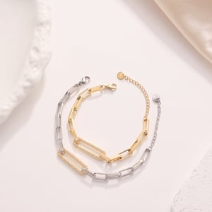 Rechteckige Patchwork-Armbänder aus Edelstahl in Goldfarbe für Damen h5 Bild4