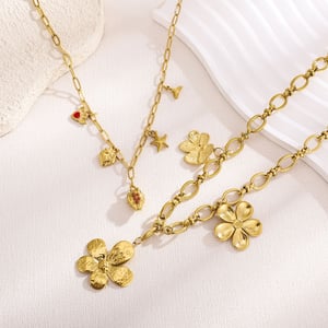 1 Pair Luxurious Series Elegant Flower Stainless Steel   Gold Color  Women's Pendant Necklaces h5 Picture3