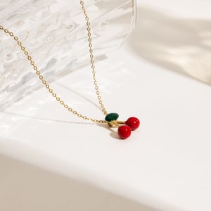 Cute Cherry Stainless Steel Gold Color Pendant Necklaces h5 Picture6