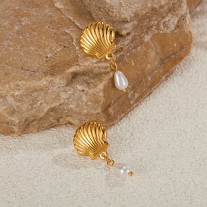 1 Paar einfache Serie täglich geometrische Edelstahl Gold Farbe Damen Tropfen Ohrringe h5 Bild4