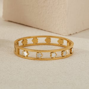 Retro Blume Edelstahl Gold Farbe Armreifen h5 Bild4