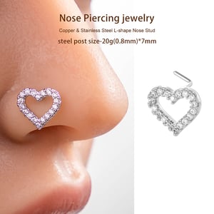 1 Piece Heart Copper Gold Color Zircon Women's Nose Stud h5 Picture7