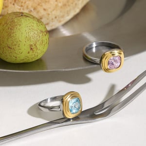 Simple Stainless Steel Gold Color Gemstone Rings h5 Picture5