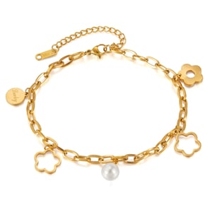 Fußkettchen aus Edelstahl mit Blumen in Goldfarbe h5