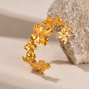 1 Stück Einfache Serie Elegante Blume Edelstahl Gold Farbe Damen Manschette Armbänder h5 Bild7