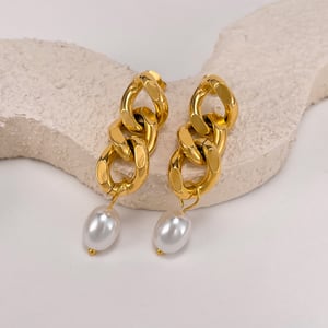 1 Paar einfache Serie täglich geometrische Edelstahl Gold Farbe Damen Tropfen Ohrringe h5 Bild3