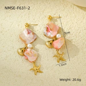 Romantic Series Pink Shell and Starfish Women's Earrings h5 Picture2