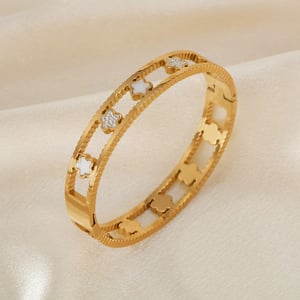 Retro Blume Edelstahl Gold Farbe Armreifen h5 Bild3