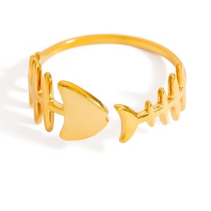 en fish bone stainless steel women's ring h5