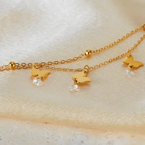 1 Stück Simple Series Einfache Fußkettchen mit Schleife und Knoten aus Edelstahl in Goldfarbe h5 Bild5