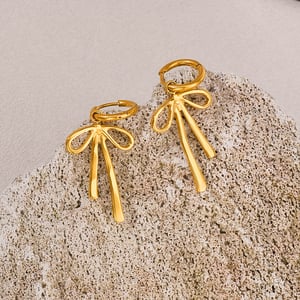 1 Paar einfache Serie täglich Schleife Knoten Edelstahl Gold Farbe Damen Tropfen Ohrringe h5 Bild6