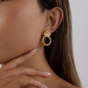 Retro Stainless Steel Gold Color Stud Earrings h5 Picture4