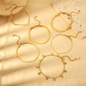 1 Pair Simple Series Daily Chain Stainless Steel   Gold Color  Anklets h5 Picture3