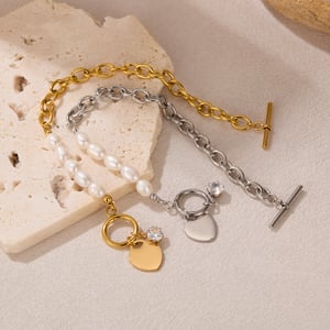 1 Paar Simple Series Simple Heart Edelstahl Goldfarben Damen Kettenarmbänder h5 Bild3