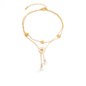 Classic Flower Stainless Steel Gold Color Artificial Pearl Women's Anklets h5 Picture6