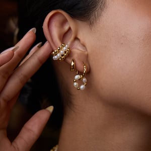 Retro Beads Stainless Steel Gold Color Ear Cuffs h5 Picture5