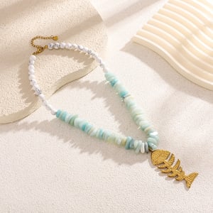 Fishbone White Turquoise Beads Women's Pendant Necklaces h5 Picture3