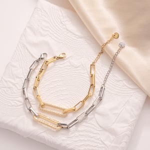 Rechteckige Patchwork-Armbänder aus Edelstahl in Goldfarbe für Damen h5 Bild6