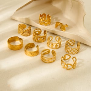 Einfache Serie Tägliche geometrische Edelstahl Gold Farbe Damen Ringe h5 Bild2