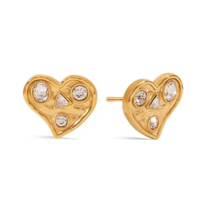 Retro Heart Stainless Steel Gold Color Stud Earrings h5