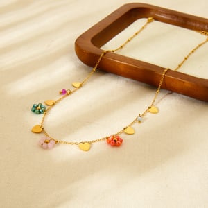 1 Pair Romantic Series Sweet Flower Stainless Steel   Gold Color  Glass Women's Pendant Necklaces h5 Picture4