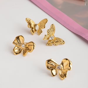 Butterfly Stainless Steel Gold Color Stud Earrings h5 Picture3