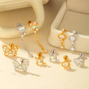 1 Piece Simple Series Simple Heart Copper   Gold Color  Zircon Women's Piercings Earrings h5 Picture5